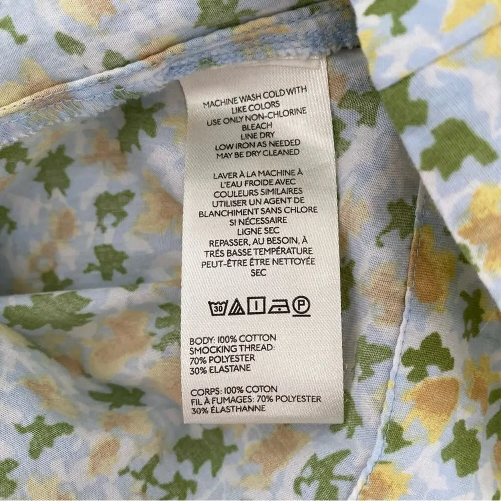 Free People Lavender Daze Smocked Floral Midi Dress XS Cream Yellow Green